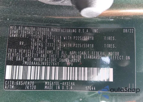 2022 Toyota Corolla Cross Xle z USA, uszkodzony, nr VIN 7MUDAAAG3NV027641